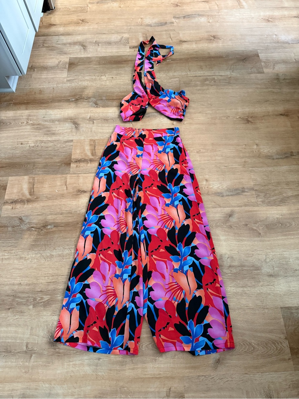 Floral Wide-Leg Crop Jumpsuit Set - Multicolor